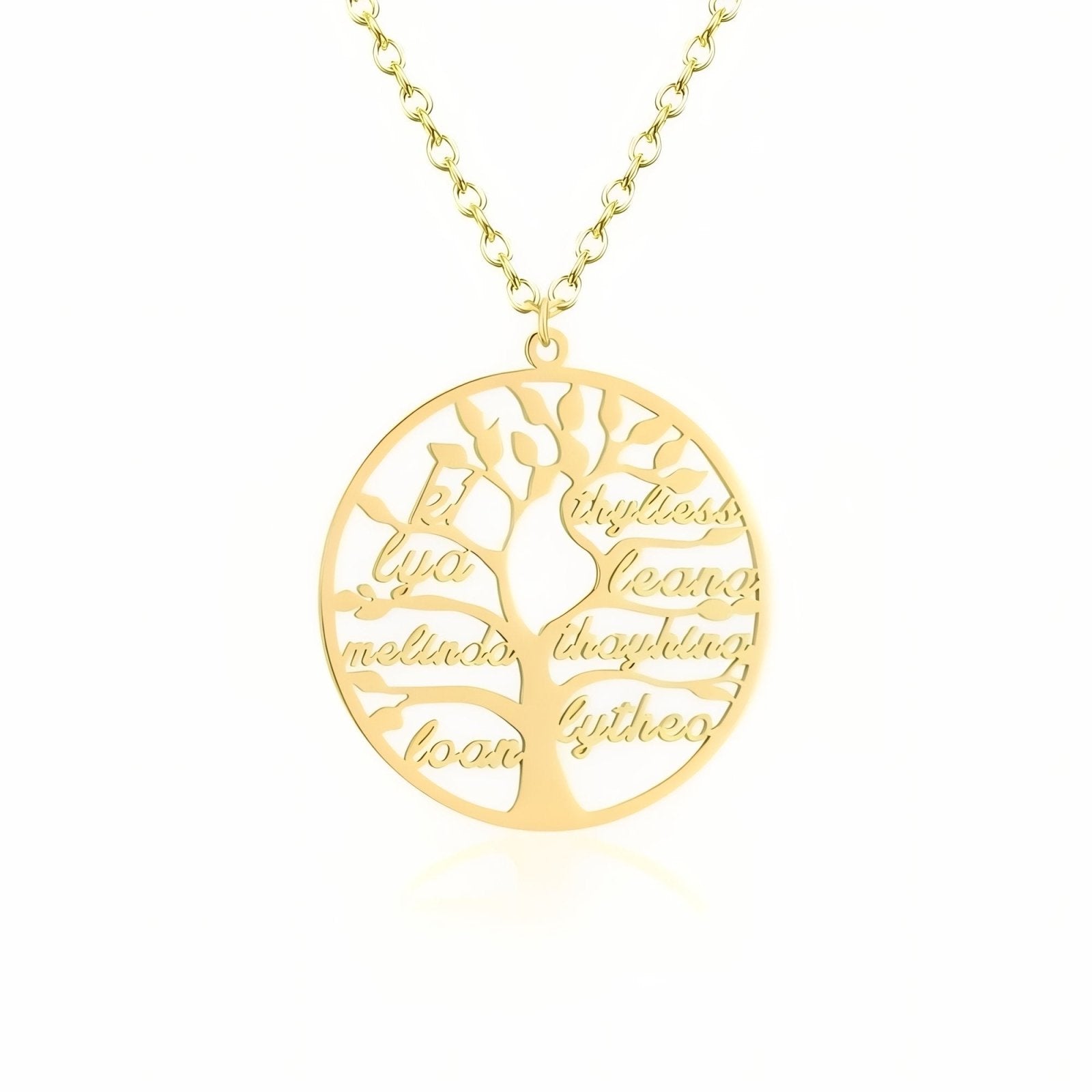 Collier arbre de vie familial, personnalisable avec prénoms, en acier inoxydable, modèle Oriane
