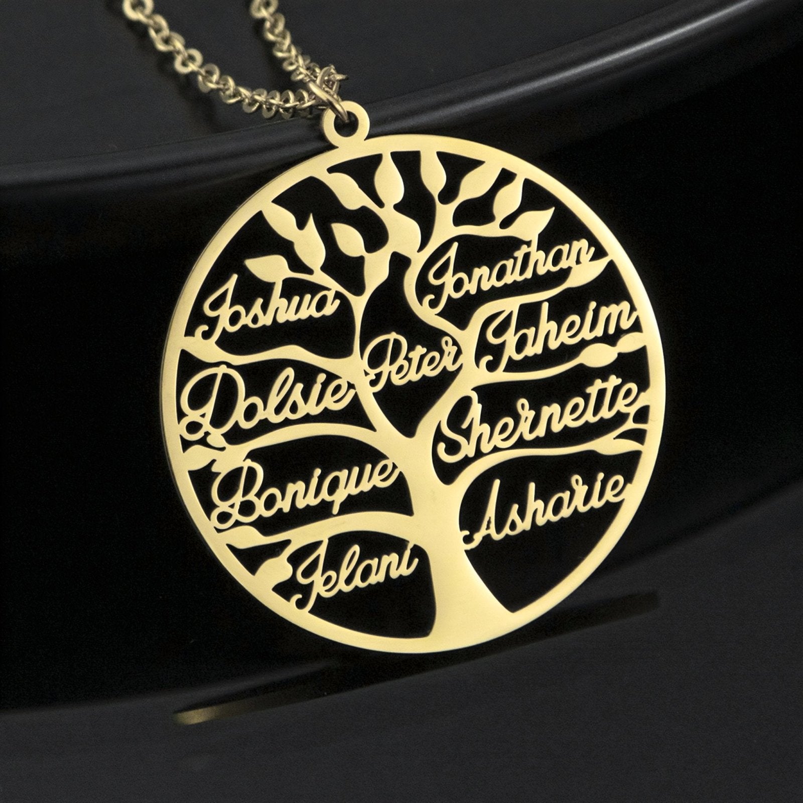 Collier arbre de vie familial, personnalisable avec prénoms, en acier inoxydable, modèle Oriane