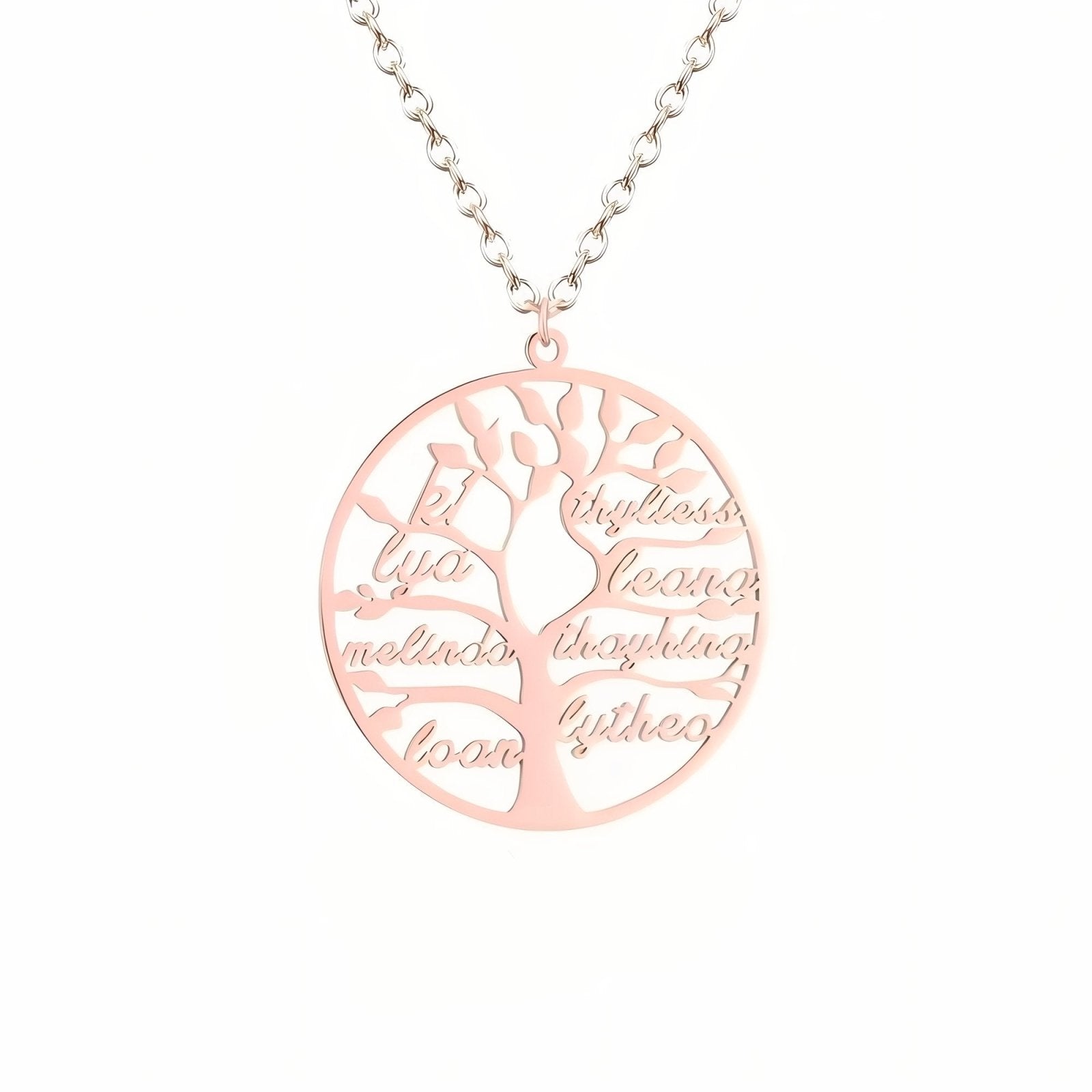 Collier arbre de vie familial, personnalisable avec prénoms, en acier inoxydable, modèle Oriane
