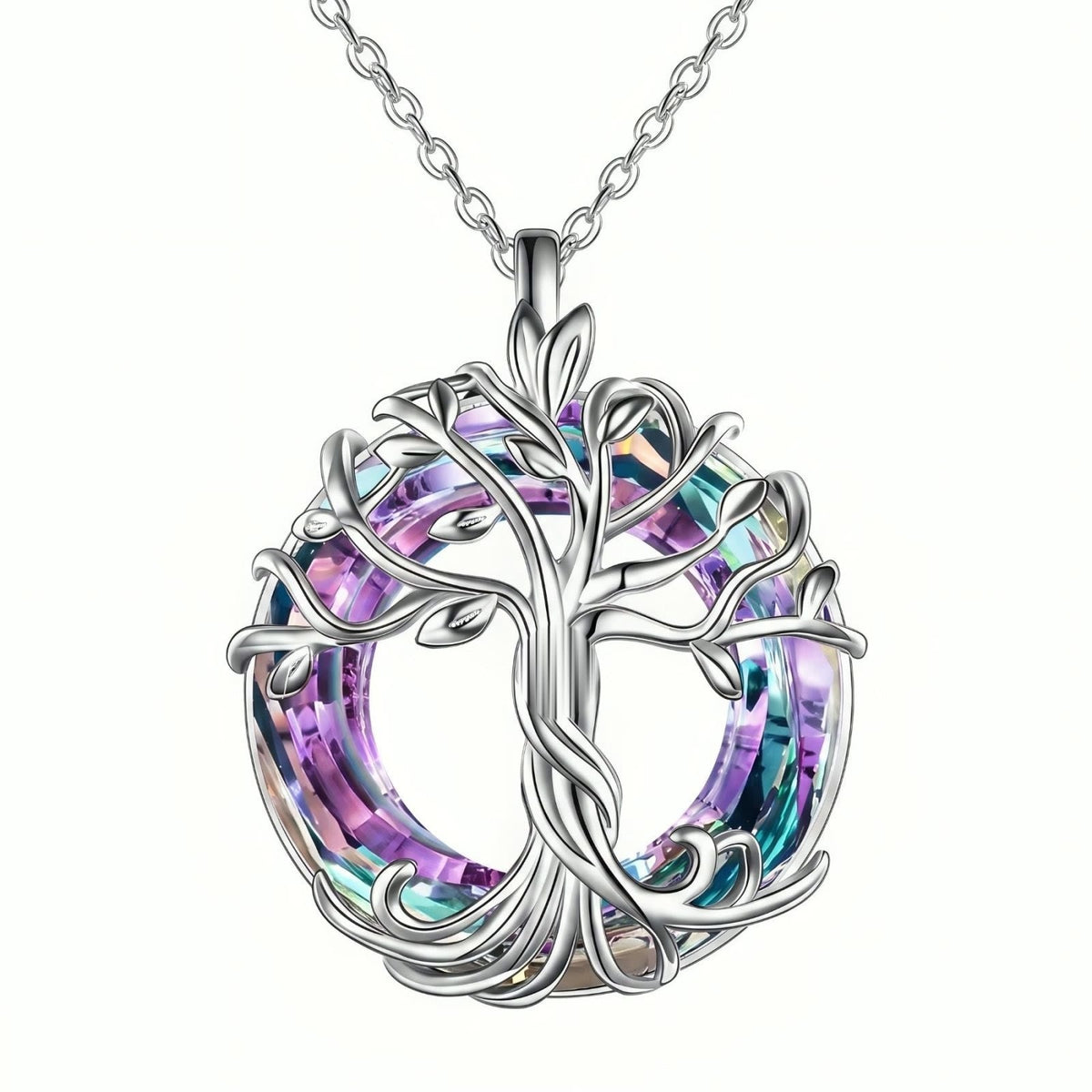 Collier arbre de vie pour femme, en argent 925, avec cristal coloré