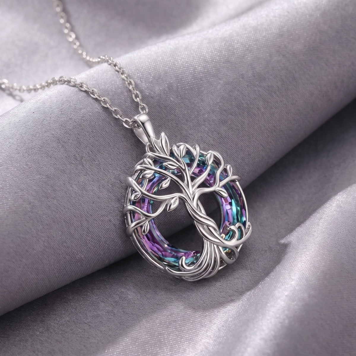 Collier arbre de vie pour femme, en argent 925, avec cristal coloré