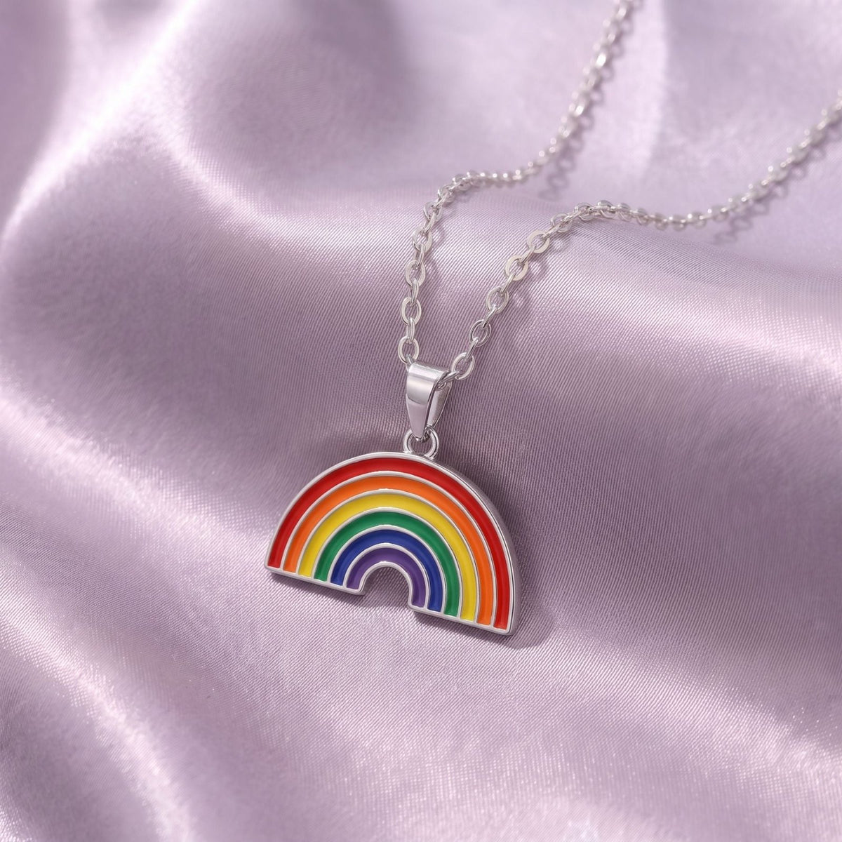Collier arc-en-ciel pour femme, en acier inoxydable, pendentif pendentif multicolore émaillé