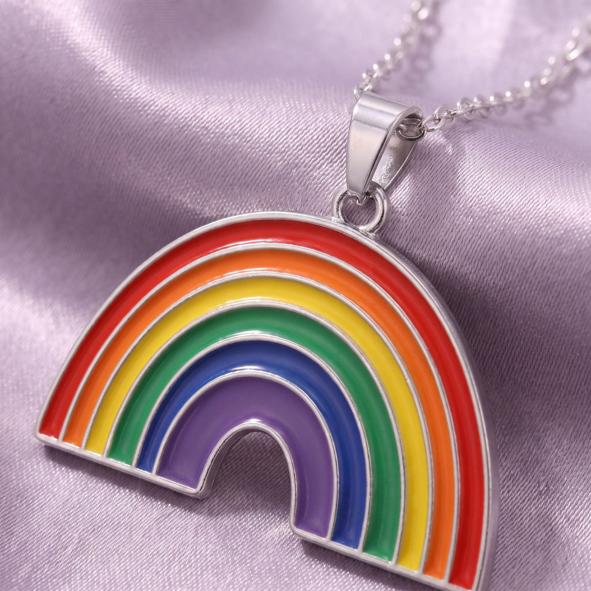 Collier arc-en-ciel pour femme, en acier inoxydable, pendentif pendentif multicolore émaillé