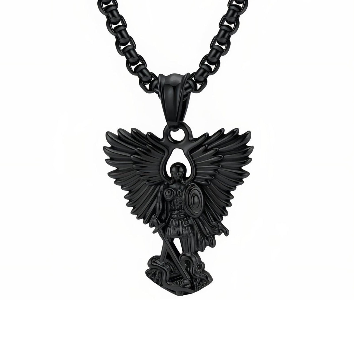 Collier archange Saint Michel pour homme, en acier inoxydable, pendentif guerrier ailé avec épée et bouclier