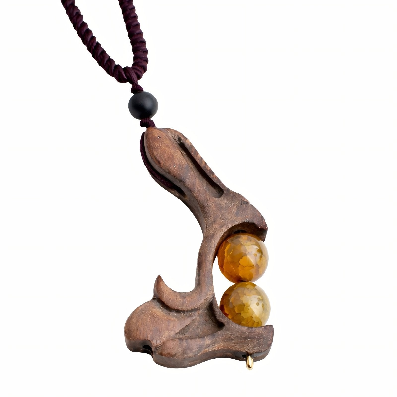 Collier artisanal en bois naturel sculpté, avec pendentif artisanal et agate naturelle, style bohème