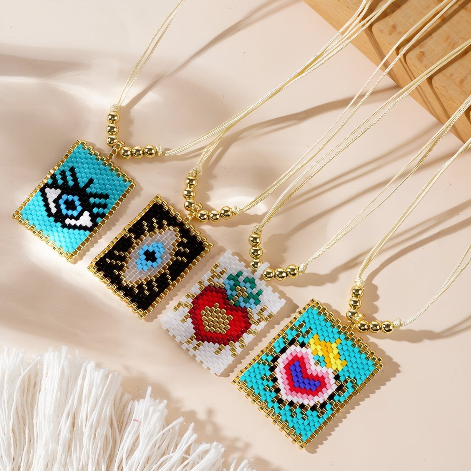 Handmade Multicolor Miyuki Bead Necklace with Protective Eye or Sacred