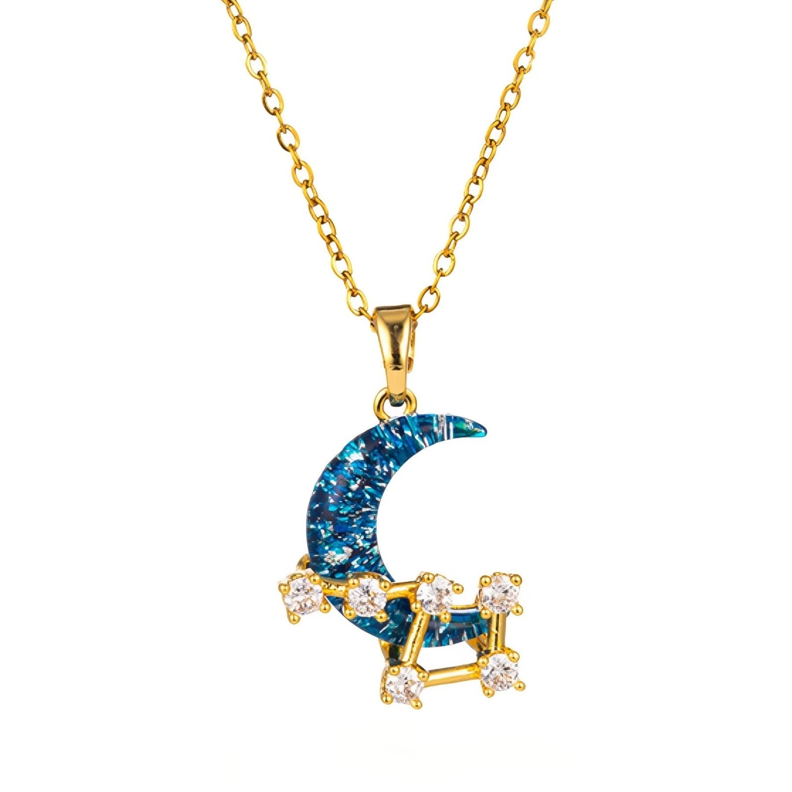 Collier astral pour femme, pendentif lune bleue et constellation, en acier inoxydable et zircon