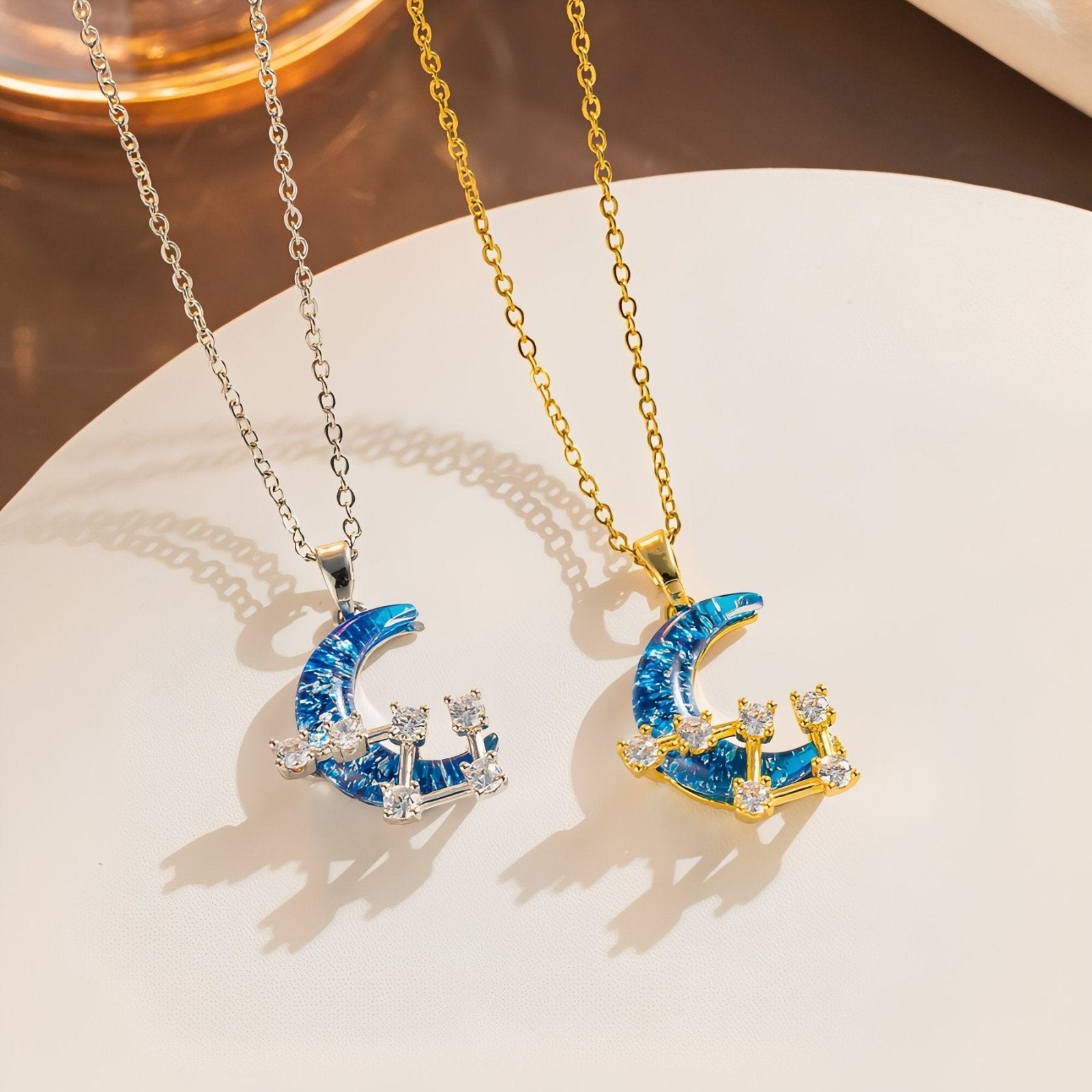 Collier astral pour femme, pendentif lune bleue et constellation, en acier inoxydable et zircon