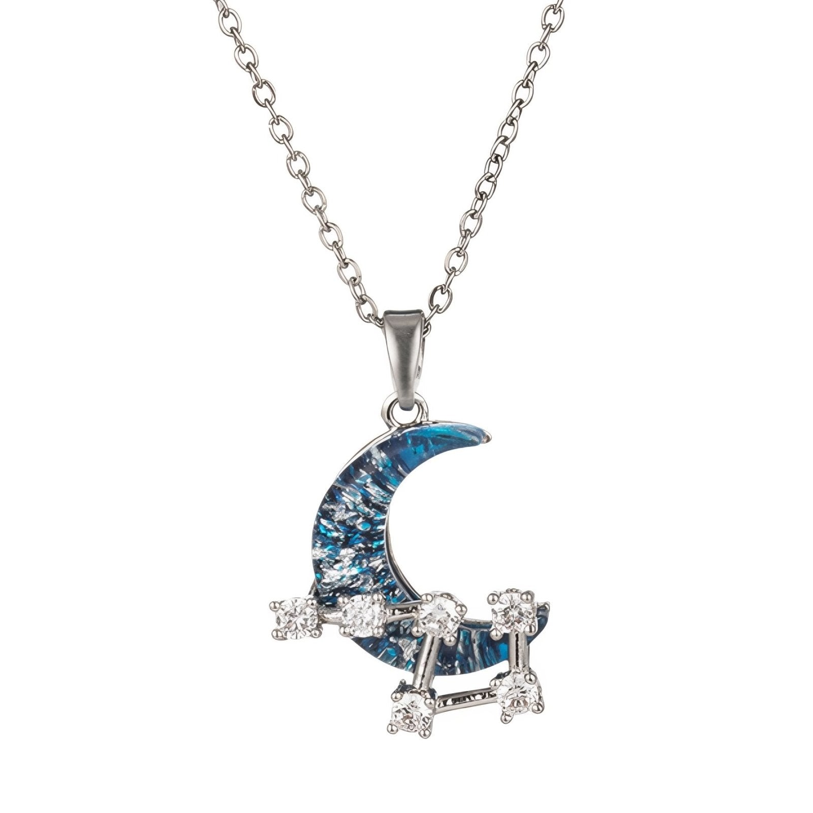 Collier astral pour femme, pendentif lune bleue et constellation, en acier inoxydable et zircon