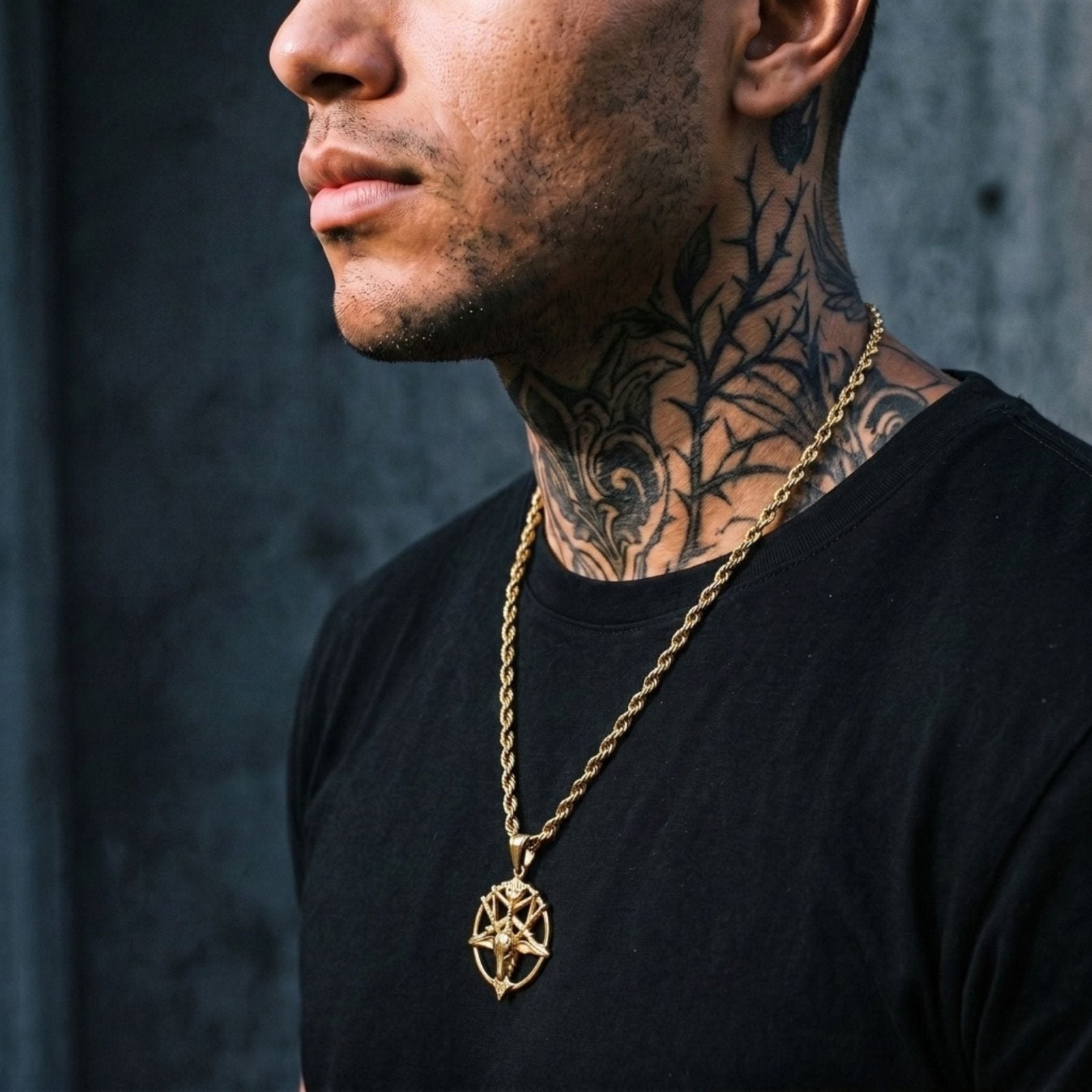 Collier baphomet satanique unisexe, en acier inoxydable doré, style gothique