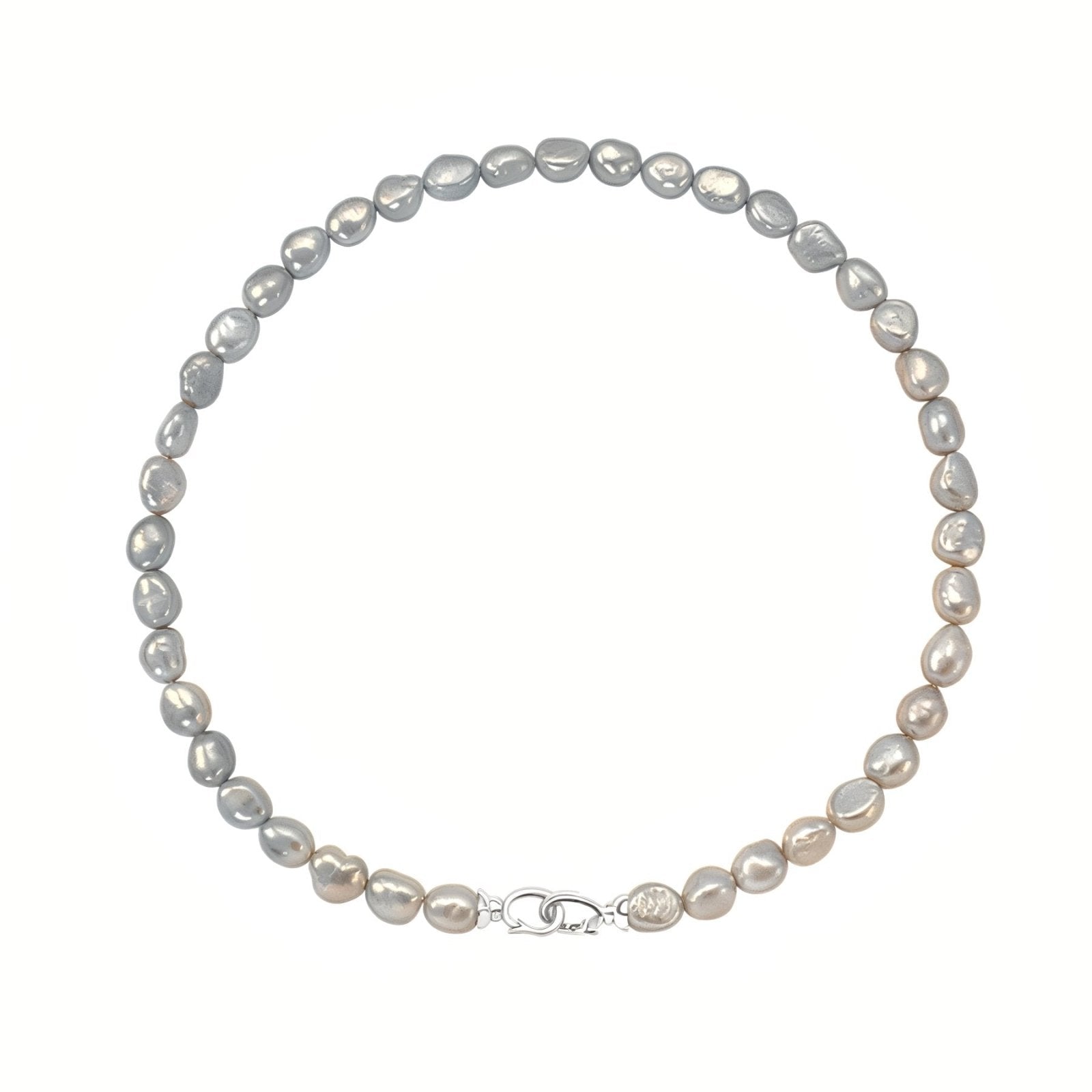 Collier baroque femme, perles de nacre grises 7 mm, fermoir doré ou argenté, modèle Cataleya