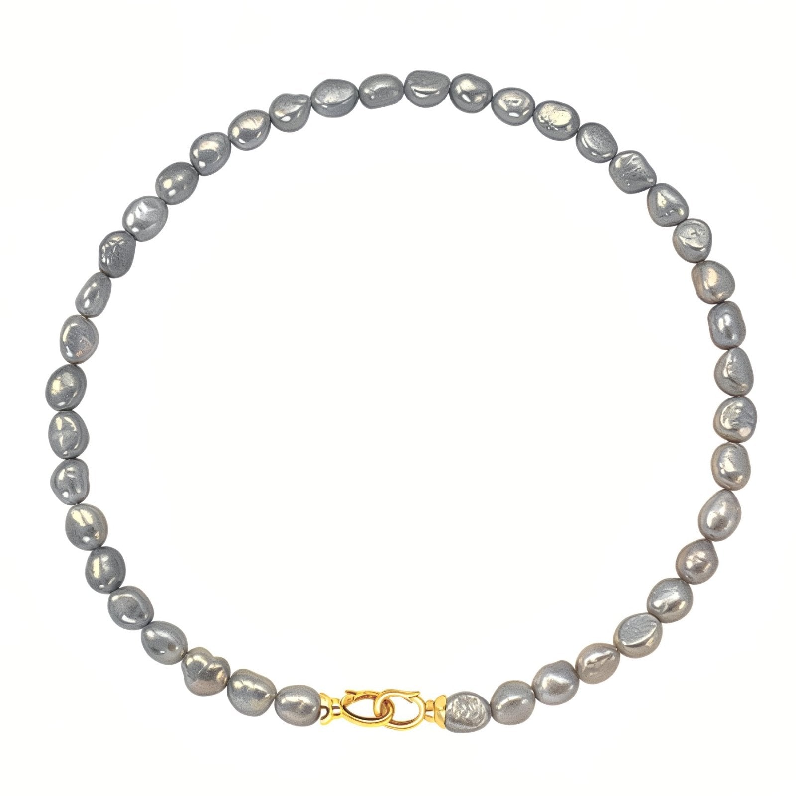 Collier baroque femme, perles de nacre grises 7 mm, fermoir doré ou argenté, modèle Cataleya