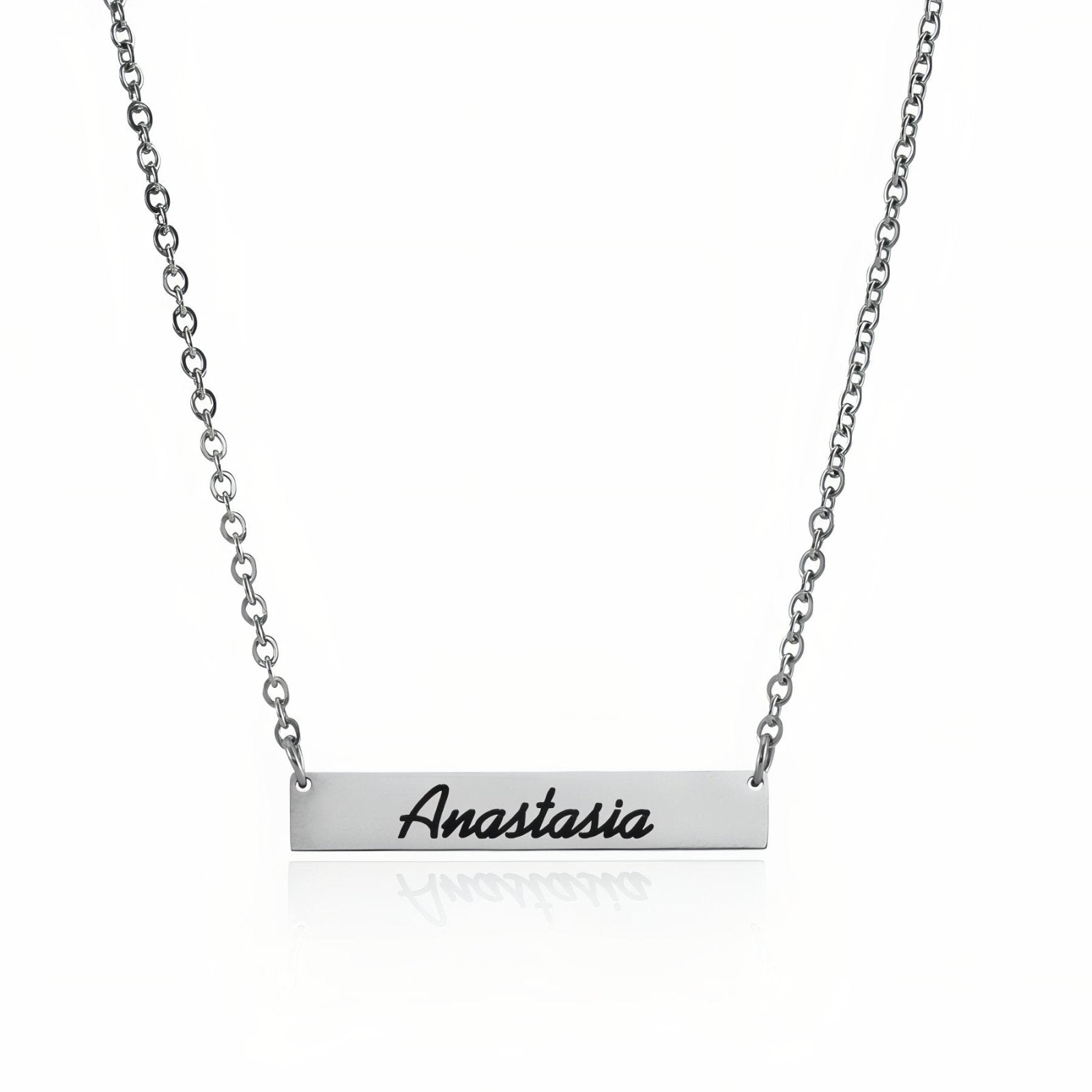 Collier barre personnalisée, gravure prénom ou message, en acier inoxydable, modèle Sophie