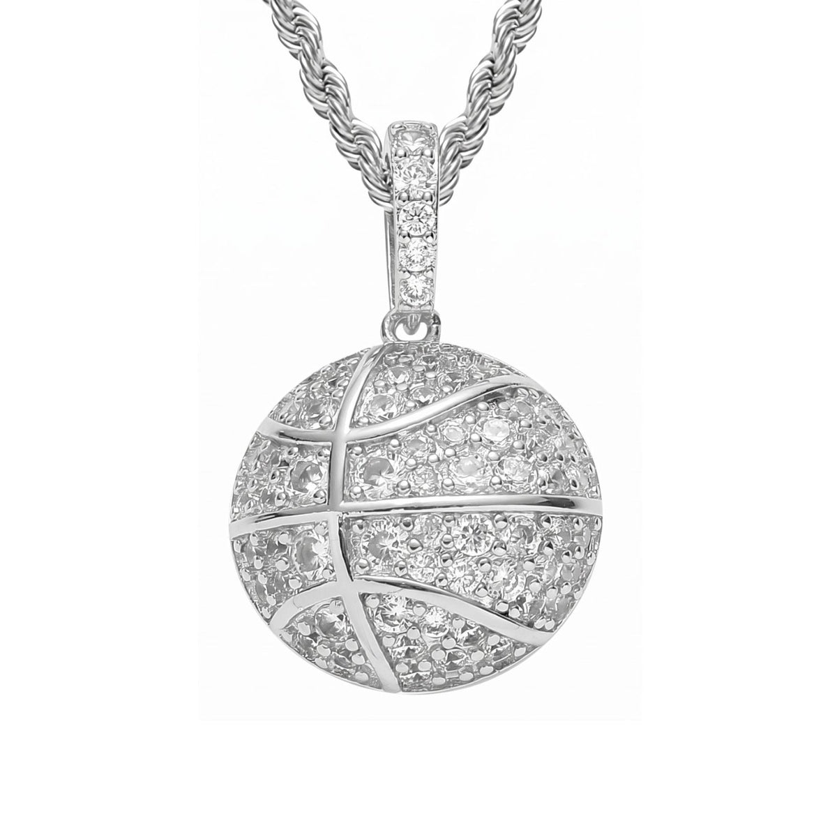 Collier basketball hip-hop pour homme, en cuivre serti de zircons, pendentif ballon scintillant et chaîne torsadée