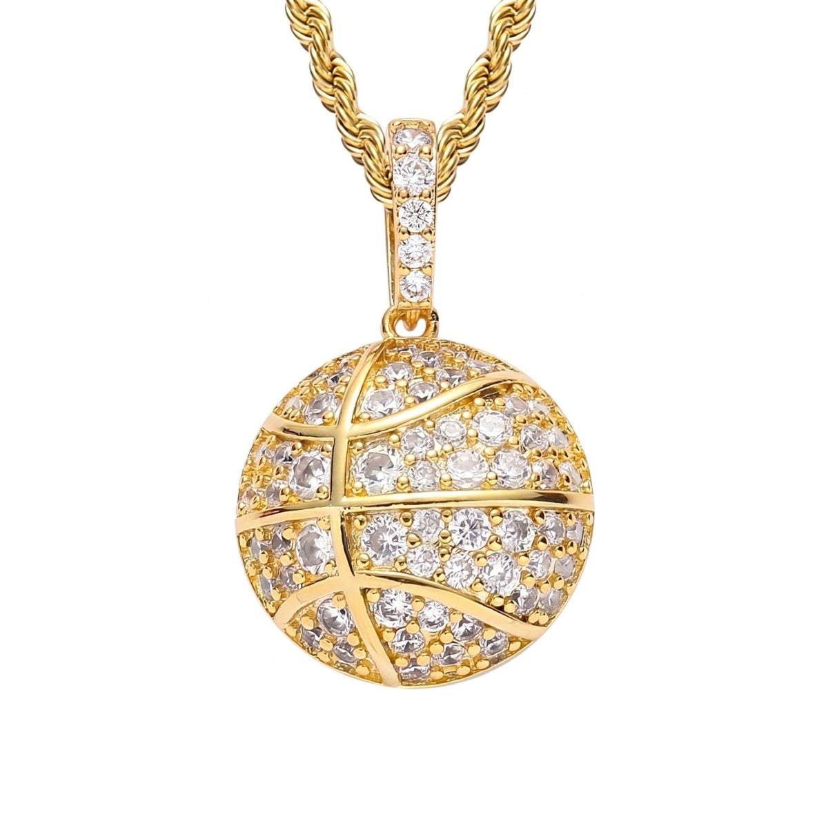 Collier basketball hip-hop pour homme, en cuivre serti de zircons, pendentif ballon scintillant et chaîne torsadée