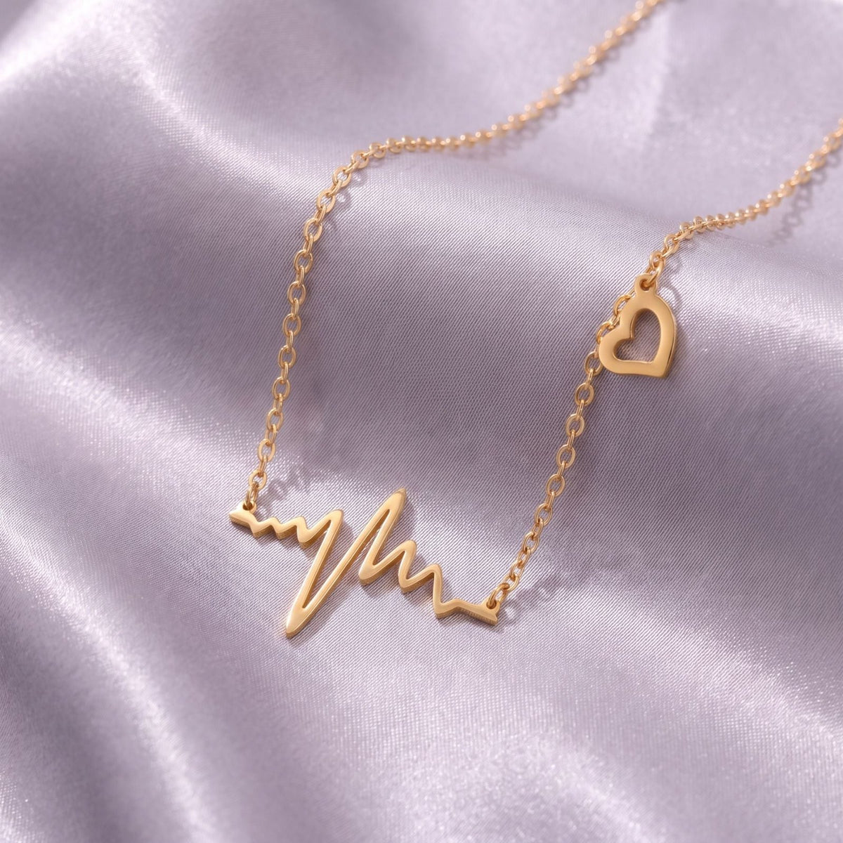Collier battement de cœur pour femme, en acier inoxydable, pendentif électrocardiogramme avec petit cœur