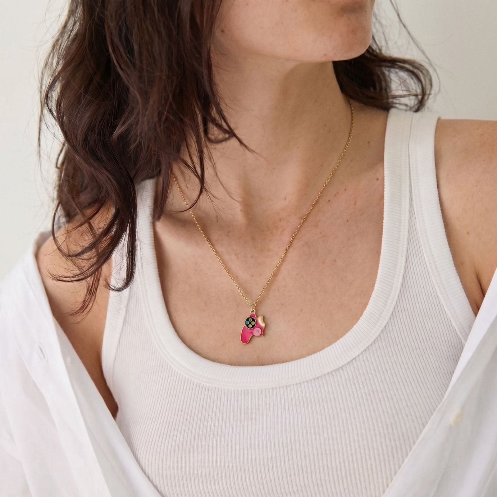 Collier BFF magnétique, pendentif manette gaming rose, en alliage et résine