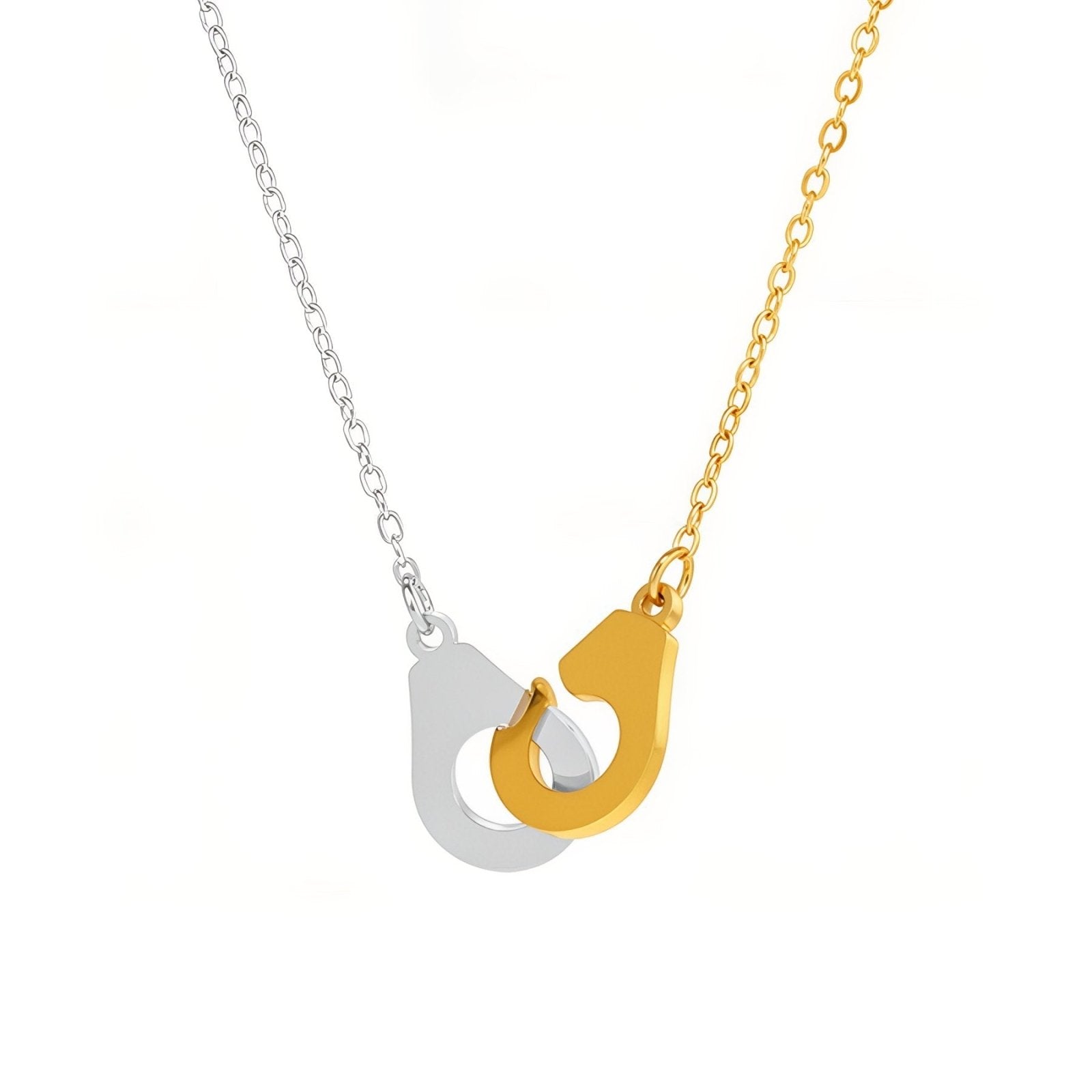 Collier bicolore or et argent pour femme, pendentif menottes, chaîne fine en acier inoxydable