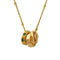 Collier bijou doré trois anneaux entrelacés, strass verts, style contemporain féminin, modèle Yara