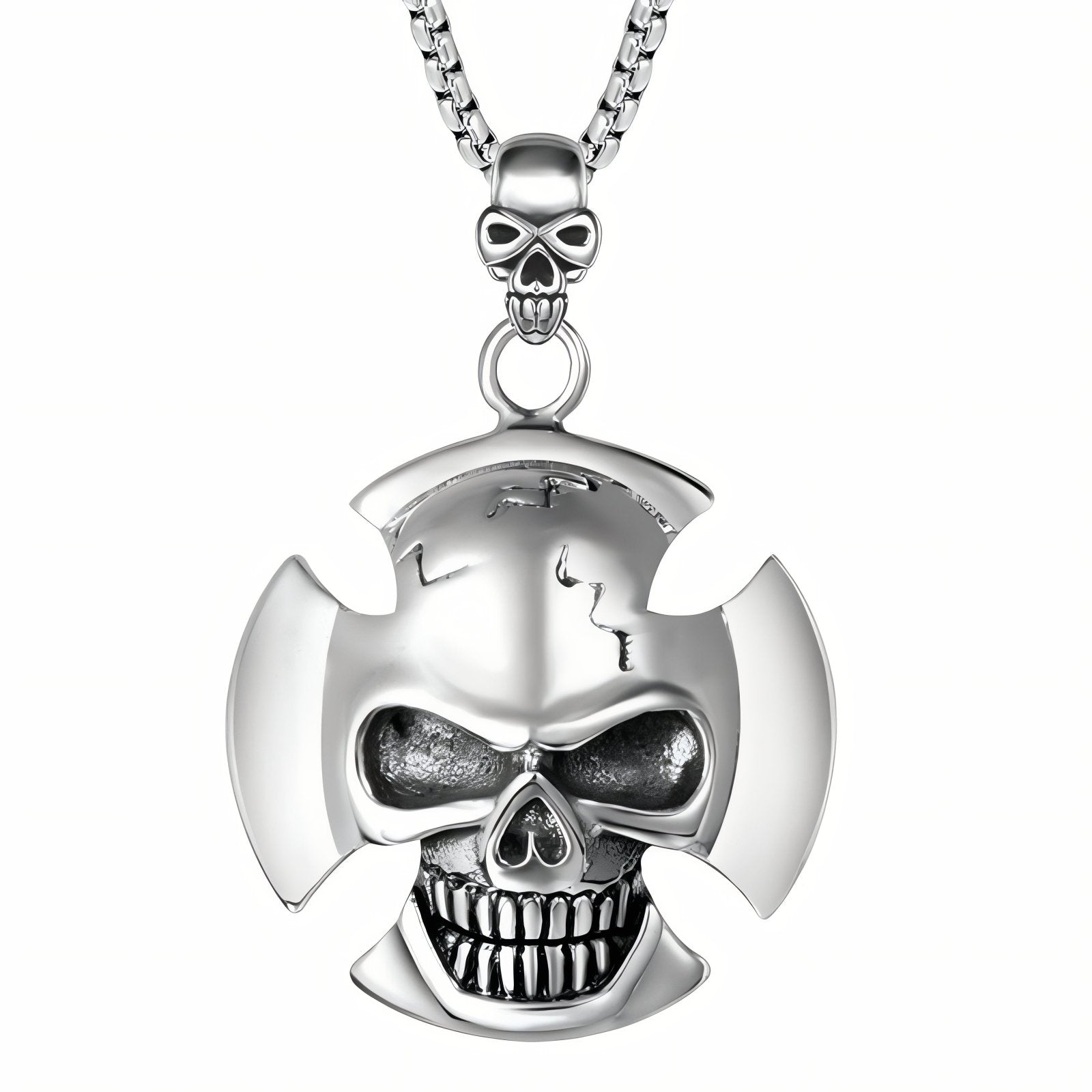 Collier biker pour homme, avec pendentif tête de mort et croix gothique, en acier inoxydable