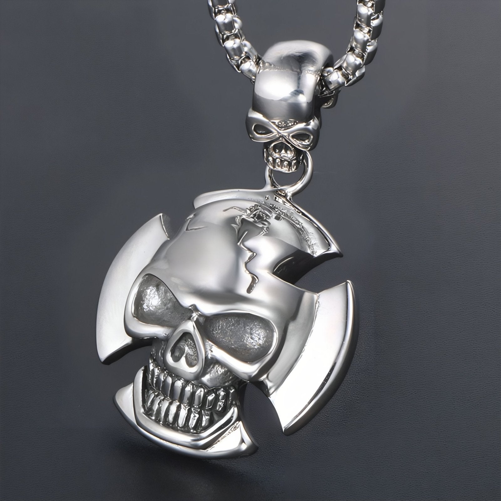 Collier biker pour homme, avec pendentif tête de mort et croix gothique, en acier inoxydable