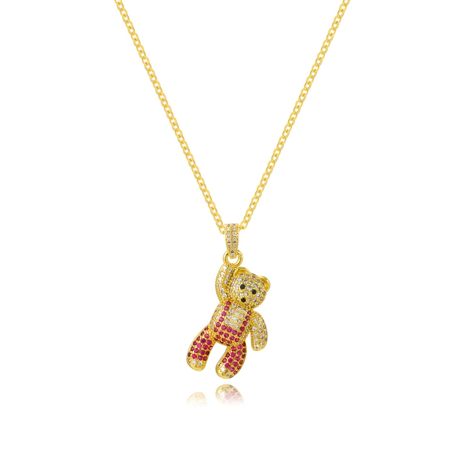 Collier bling bling petit ourson doré, serti de zircons colorés, style urbain tendance, modèle Ralphy