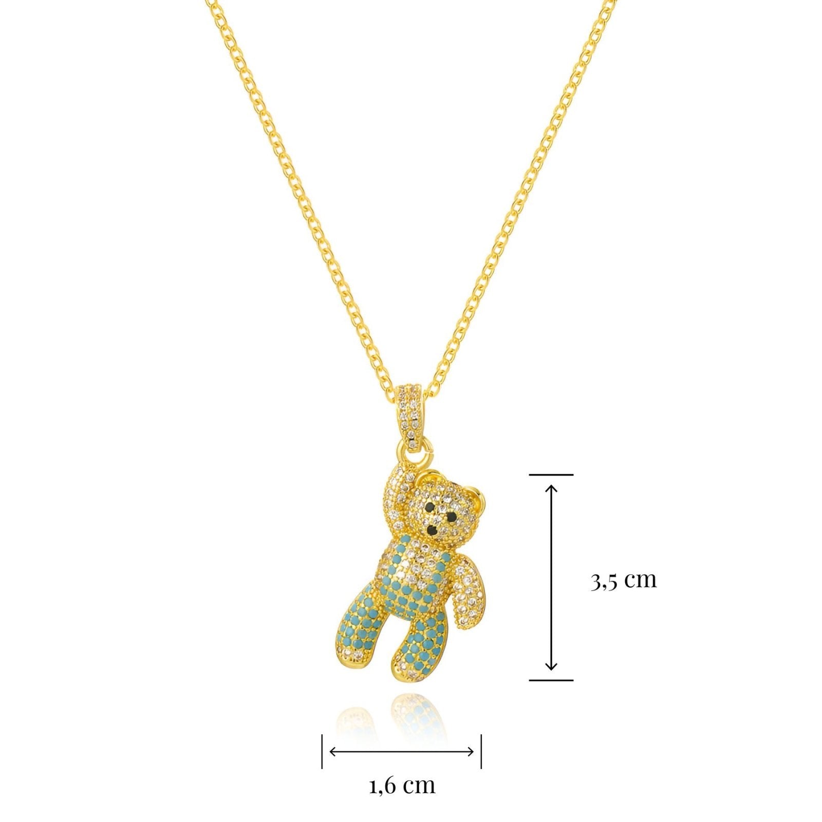 Collier bling bling petit ourson doré, serti de zircons colorés, style urbain tendance, modèle Ralphy