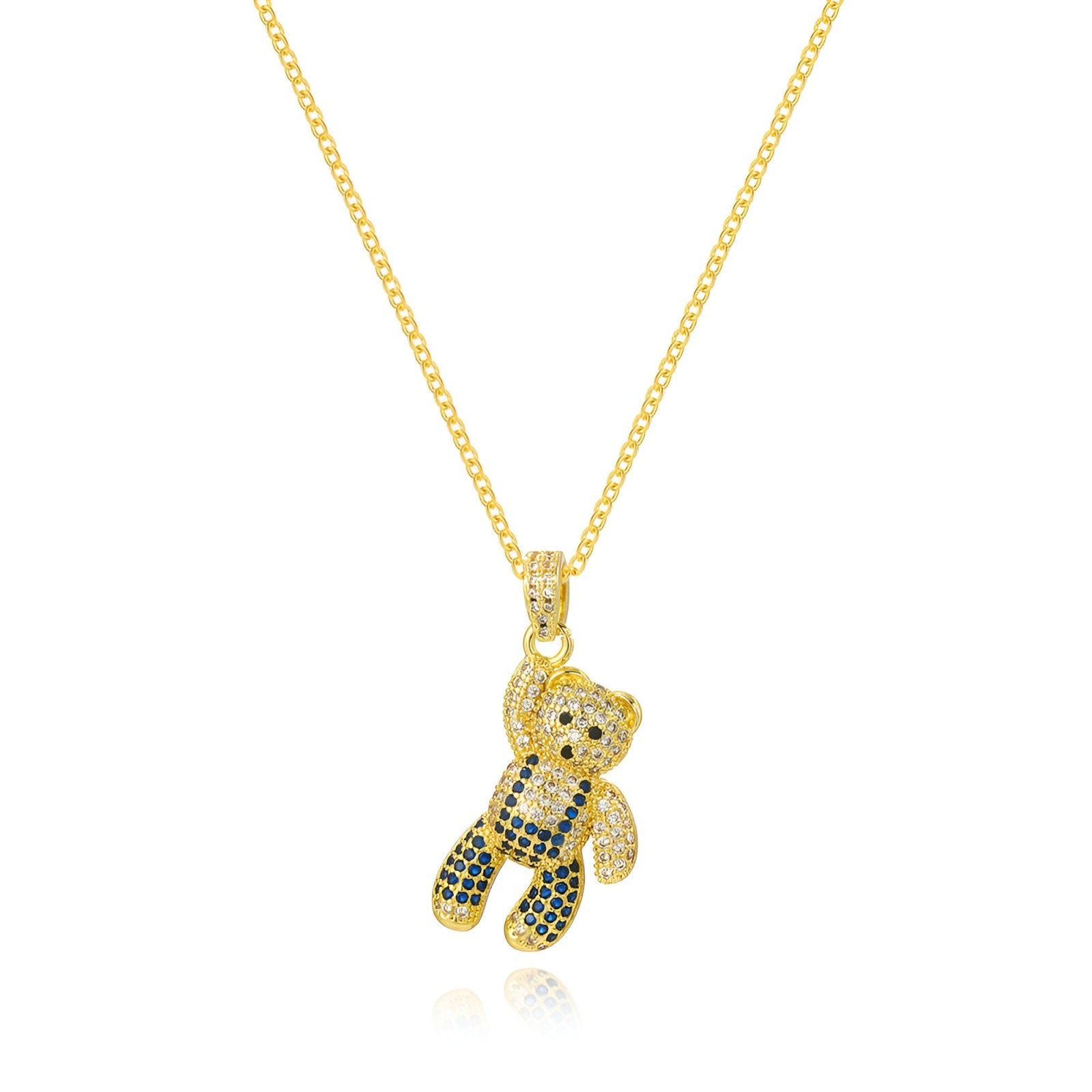 Collier bling bling petit ourson doré, serti de zircons colorés, style urbain tendance, modèle Ralphy