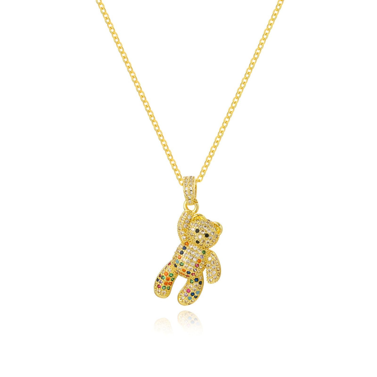 Collier bling bling petit ourson doré, serti de zircons colorés, style urbain tendance, modèle Ralphy