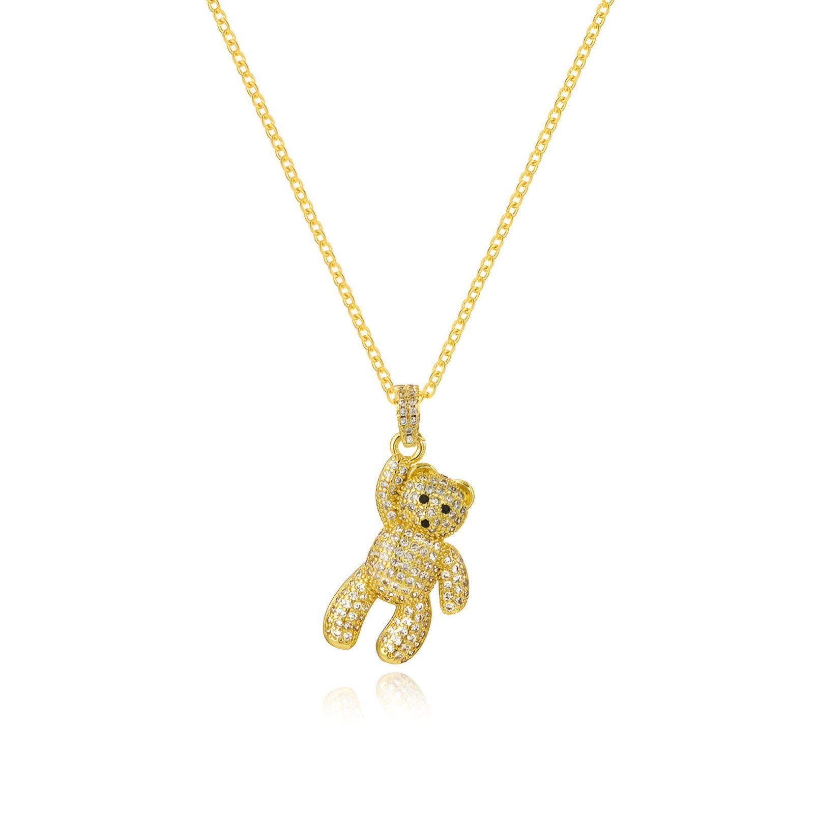 Collier bling bling petit ourson doré, serti de zircons colorés, style urbain tendance, modèle Ralphy