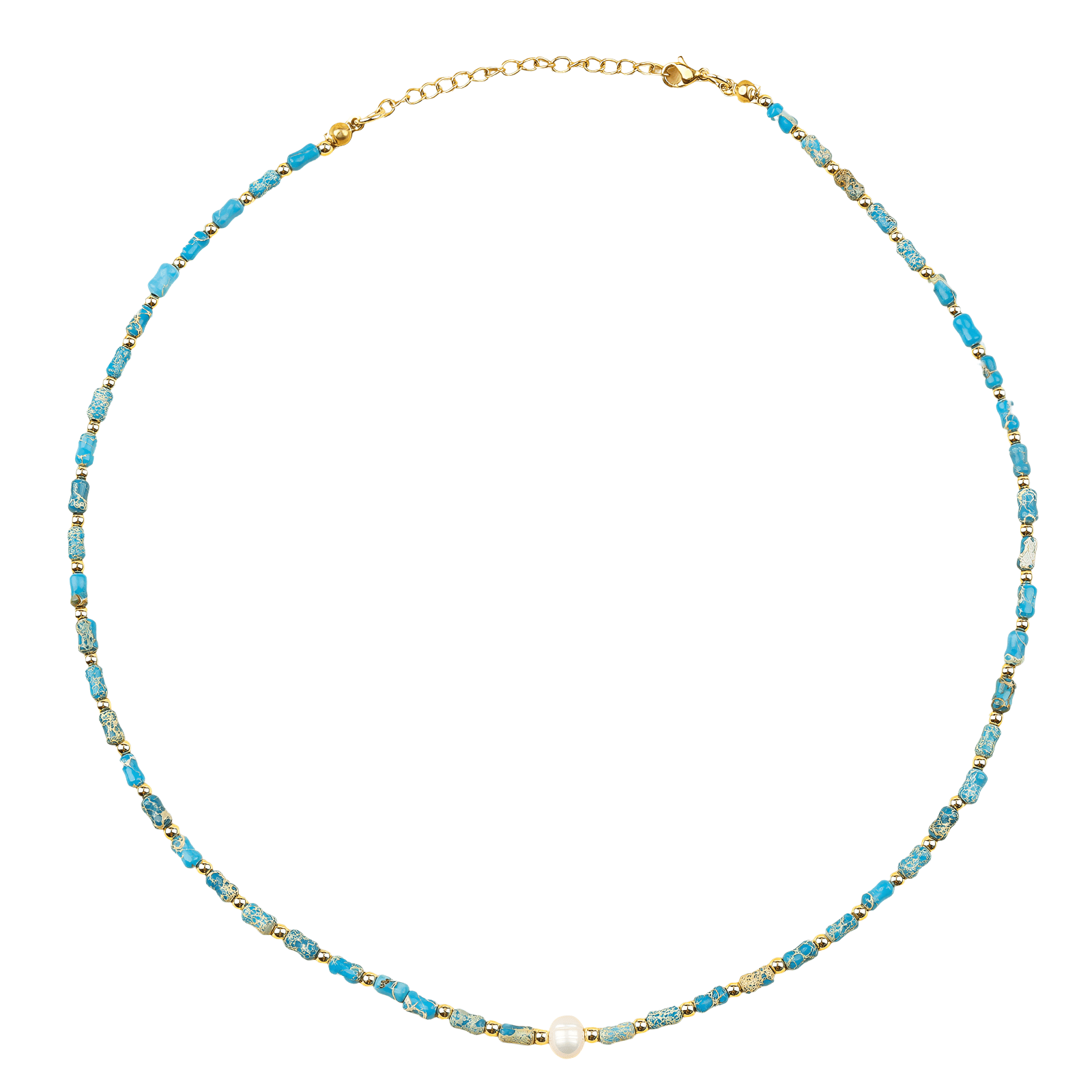 Collier bohème chic en pierres turquoise, style estival pour femme, modèle Miramar