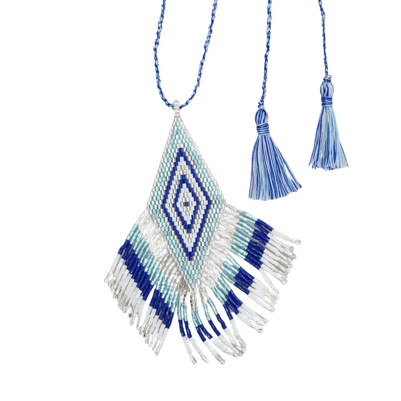 Collier bohème long pour femme, pendentif losange coloré et franges, en perles de verre Miyuki