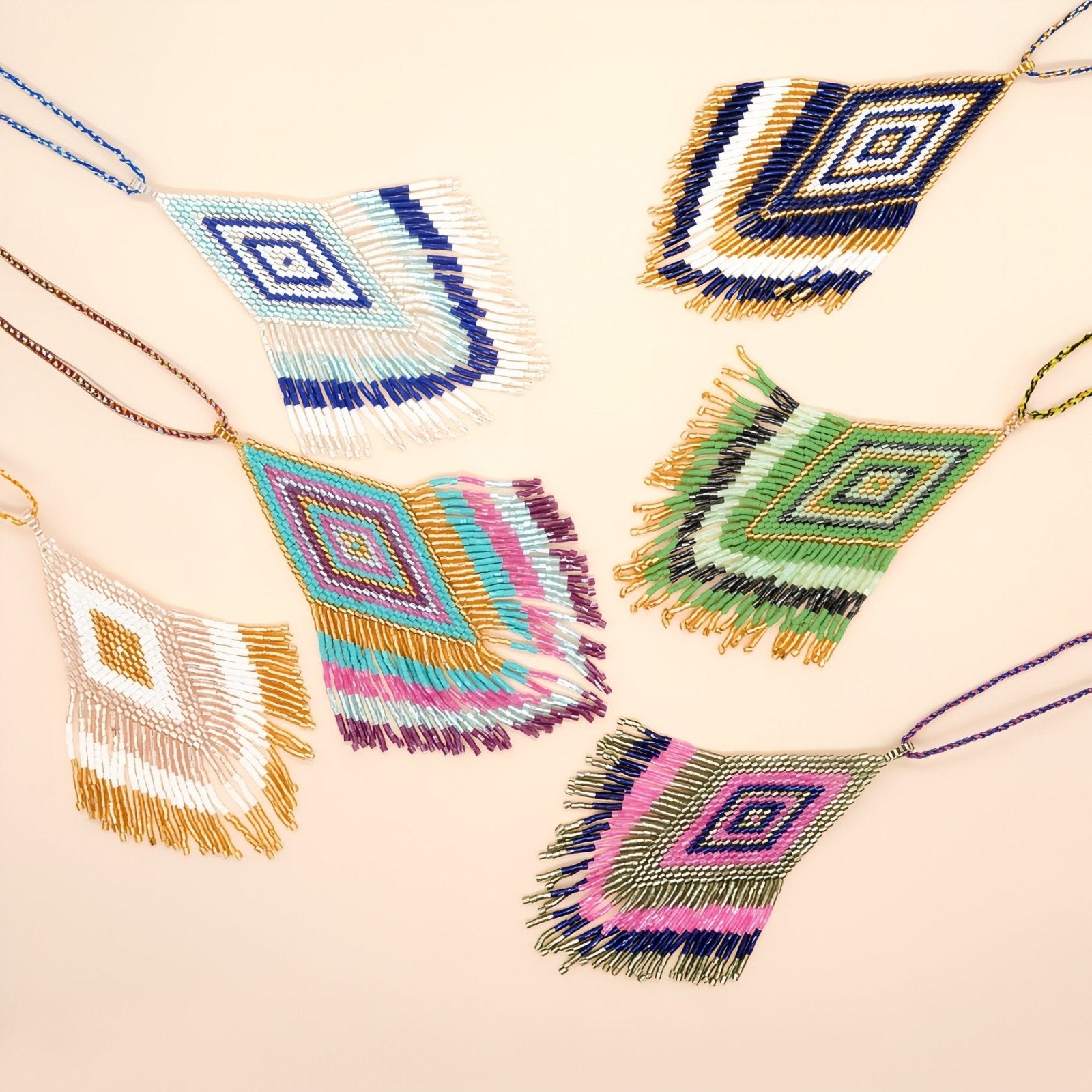 Collier bohème long pour femme, pendentif losange coloré et franges, en perles de verre Miyuki