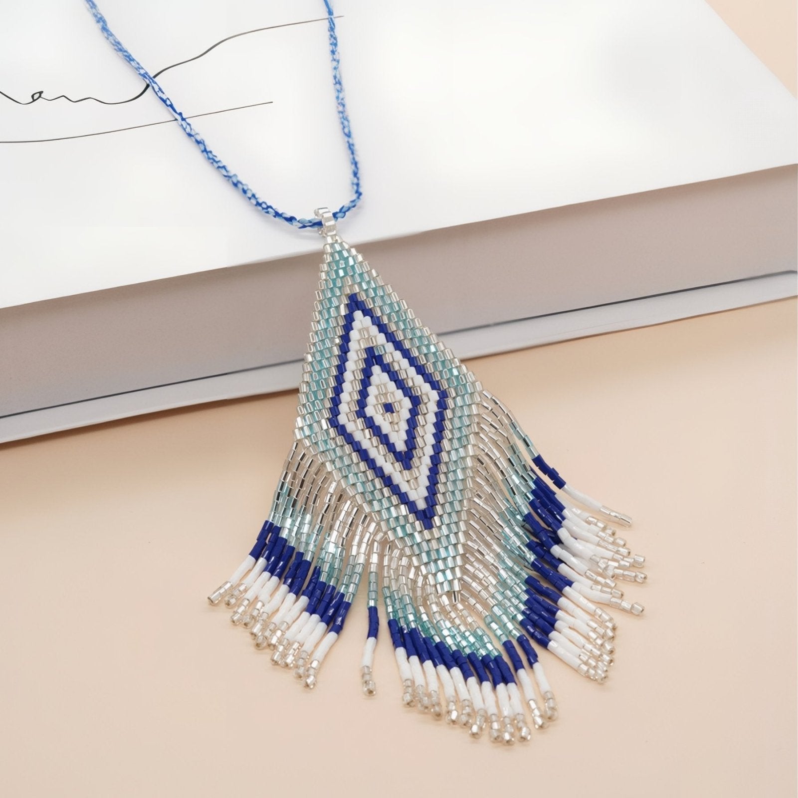 Collier bohème long pour femme, pendentif losange coloré et franges, en perles de verre Miyuki