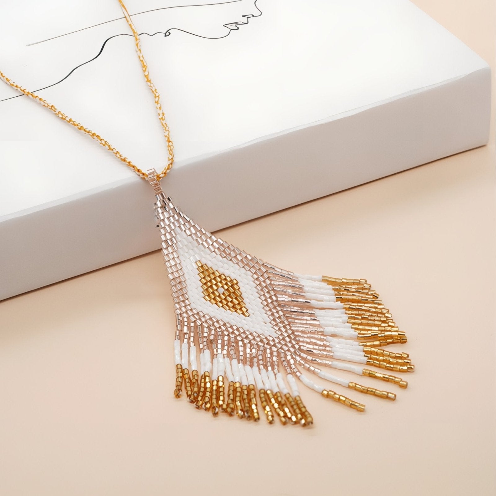 Collier bohème long pour femme, pendentif losange coloré et franges, en perles de verre Miyuki