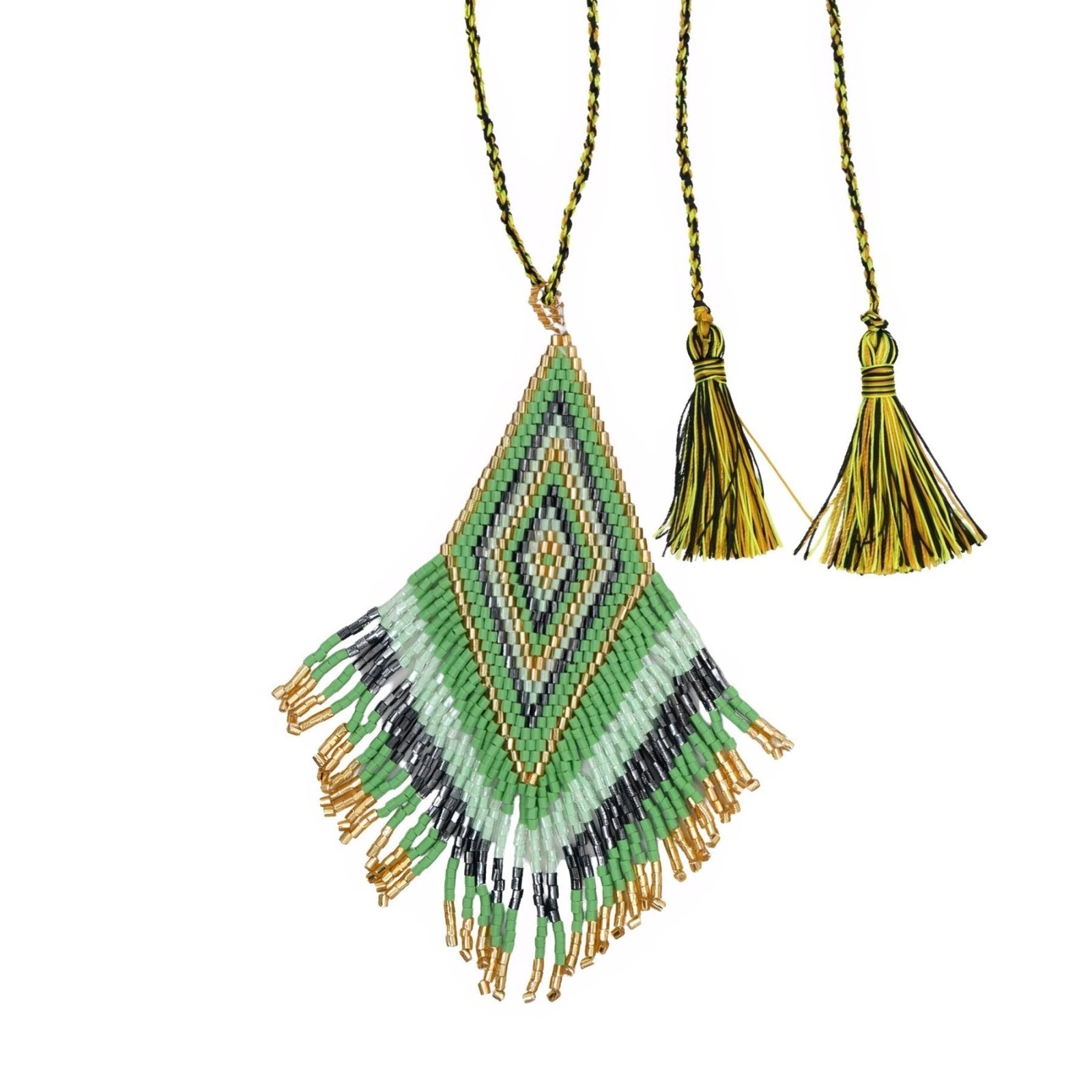 Collier bohème long pour femme, pendentif losange coloré et franges, en perles de verre Miyuki