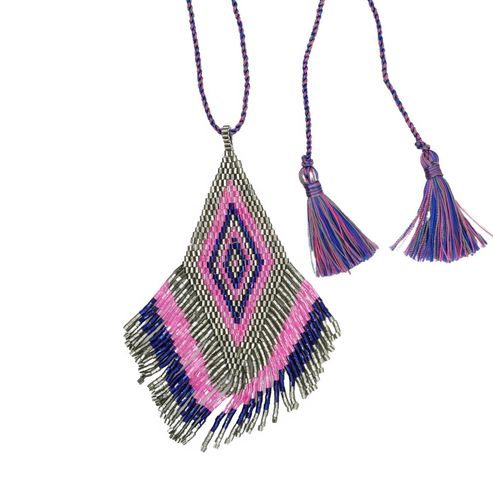 Collier bohème long pour femme, pendentif losange coloré et franges, en perles de verre Miyuki