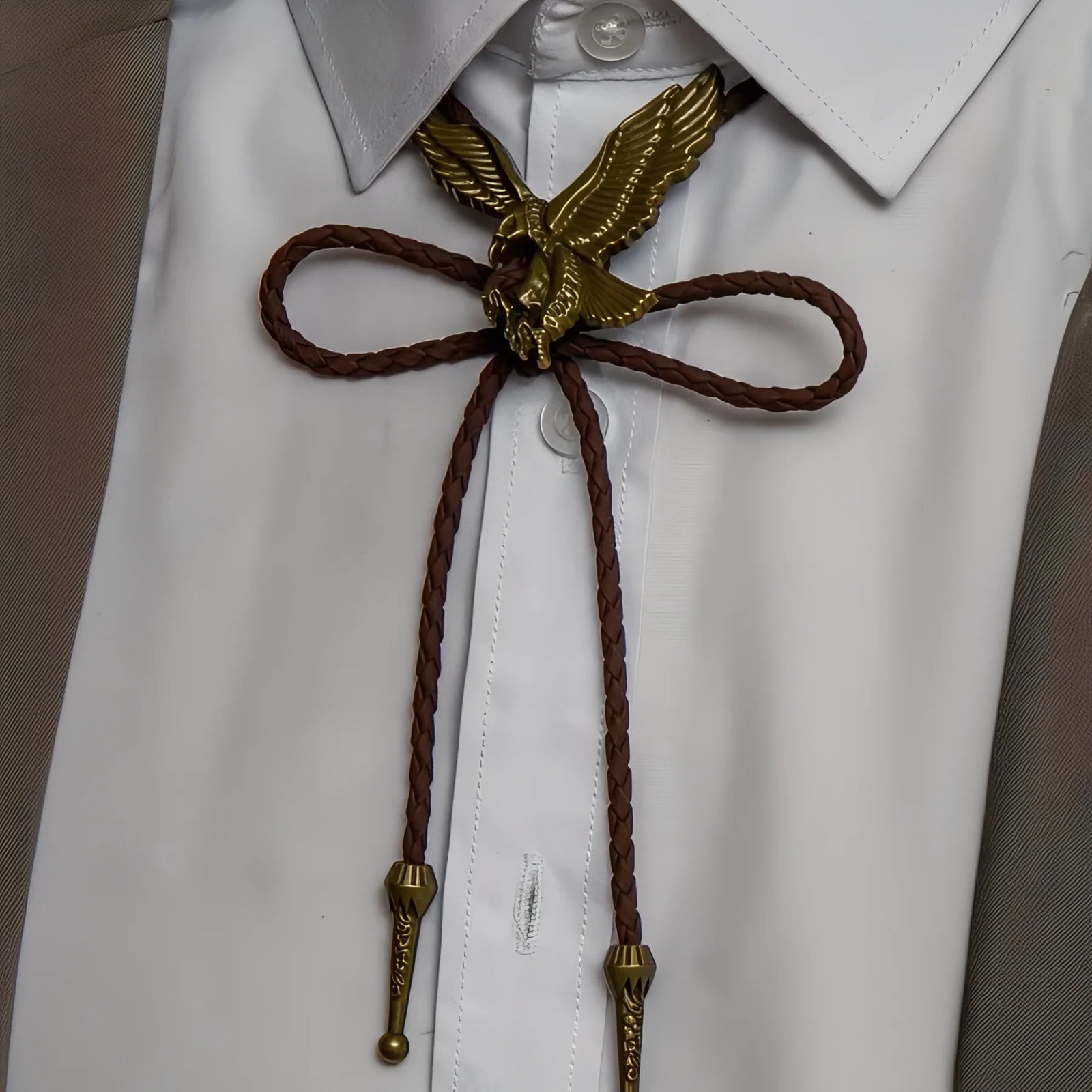 Collier bolo tie aigle pour homme, cordon cuir noir, style cowboy vintage