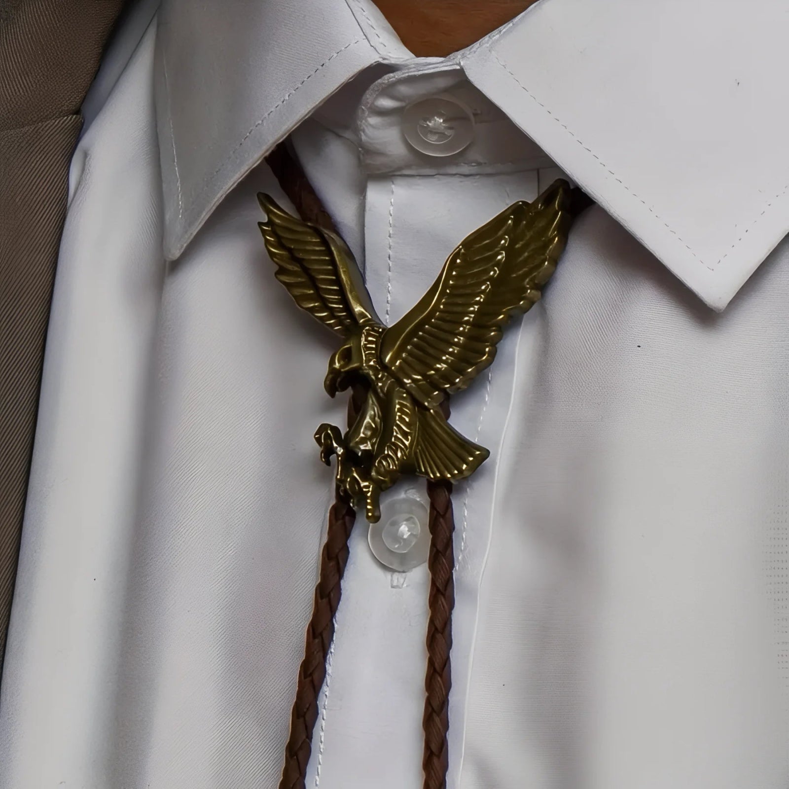 Collier bolo tie aigle pour homme, cordon cuir noir, style cowboy vintage