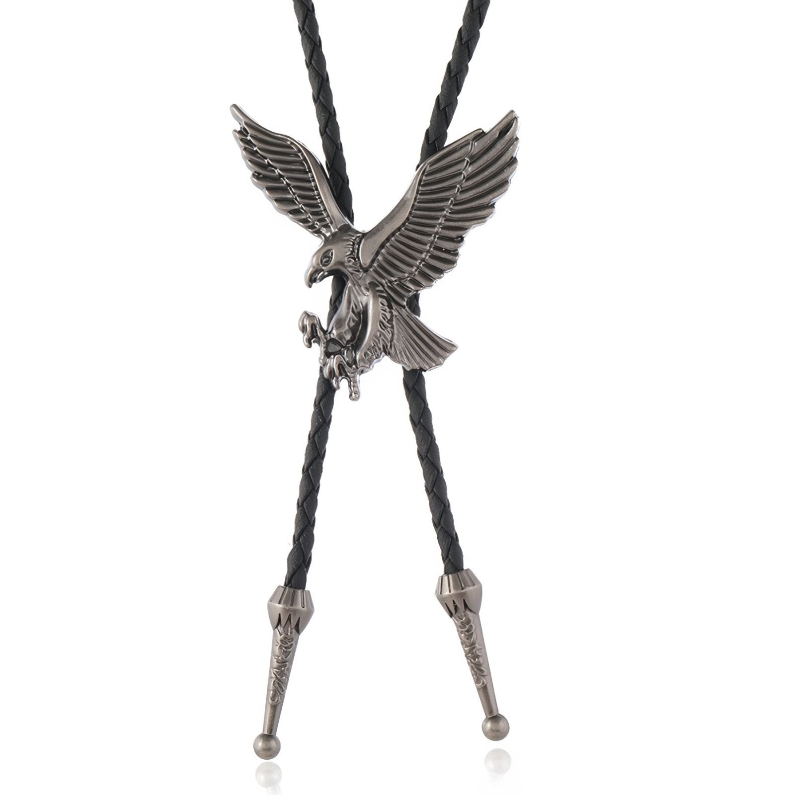 Collier bolo tie aigle pour homme, cordon cuir noir, style cowboy vintage