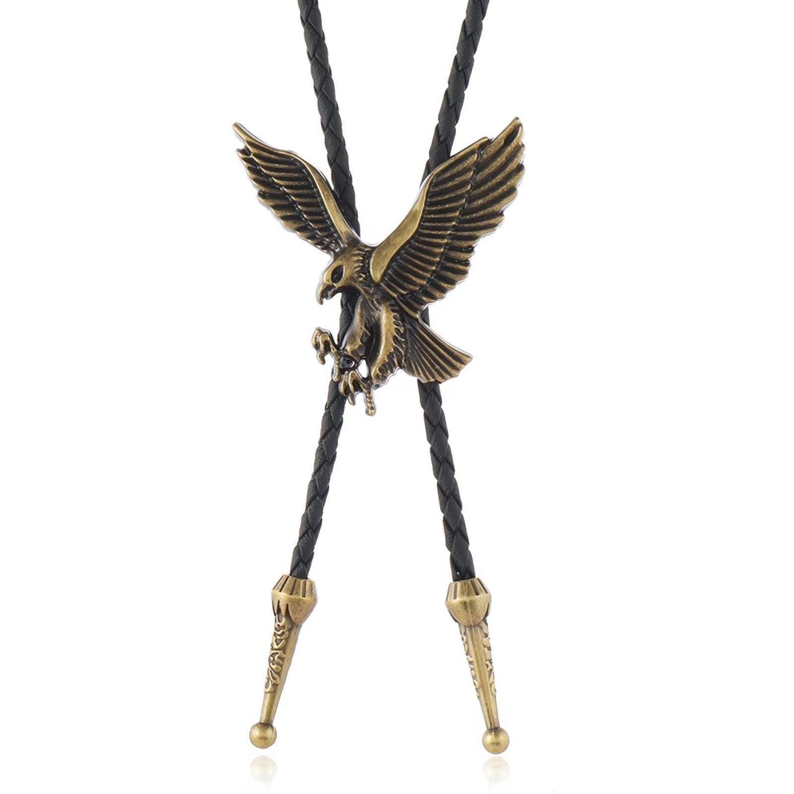 Collier bolo tie aigle pour homme, cordon cuir noir, style cowboy vintage