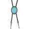 Collier bolo tie unisexe, médaillon cabochon ovale rouge ou turquoise, cordon en cuir noir