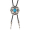 Collier bolo tie unisexe, médaillon rond floral et pierre turquoise ou noire, style western vintage
