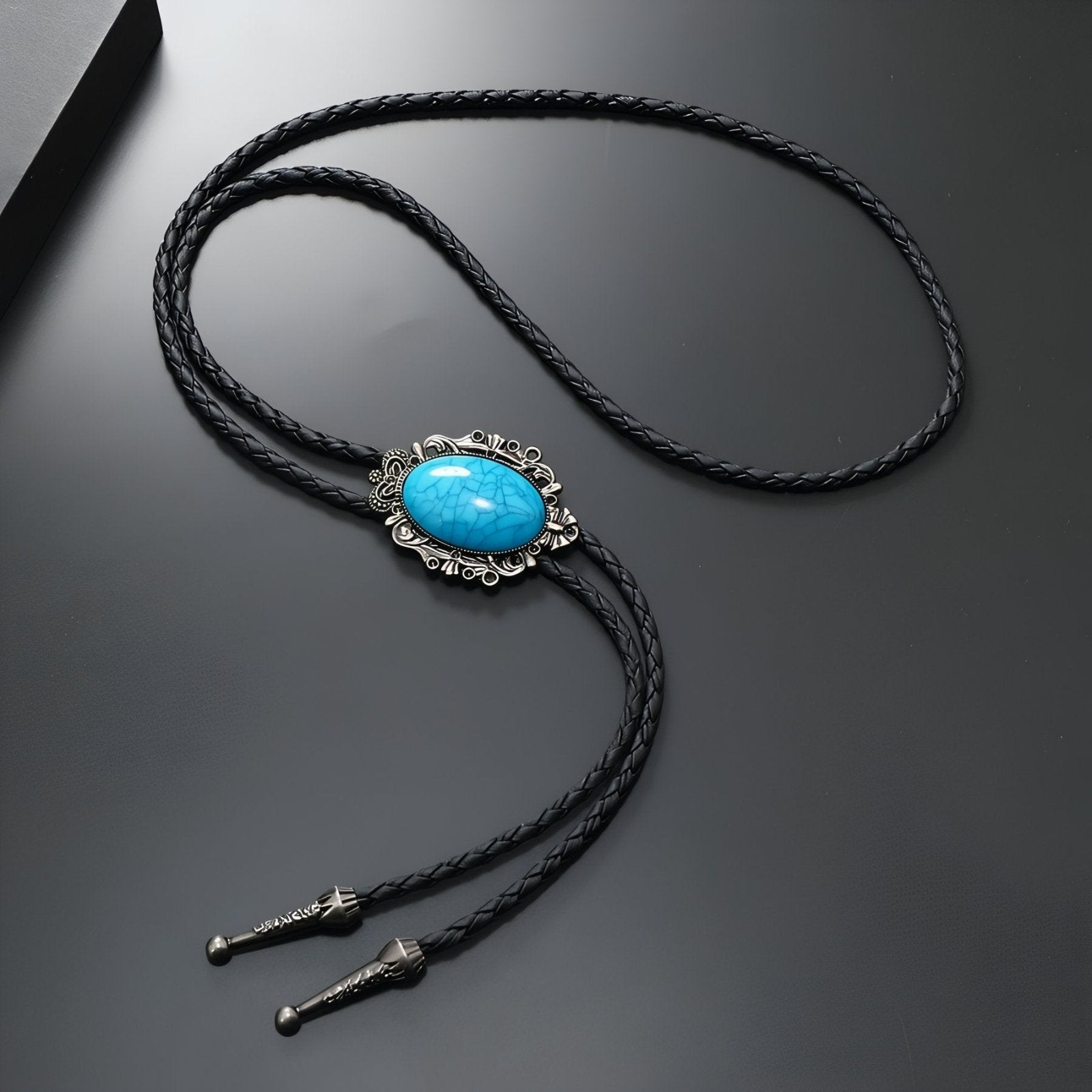 Collier bolo tie unisexe, médaillon vintage baroque avec pierre turquoise, style western bohème