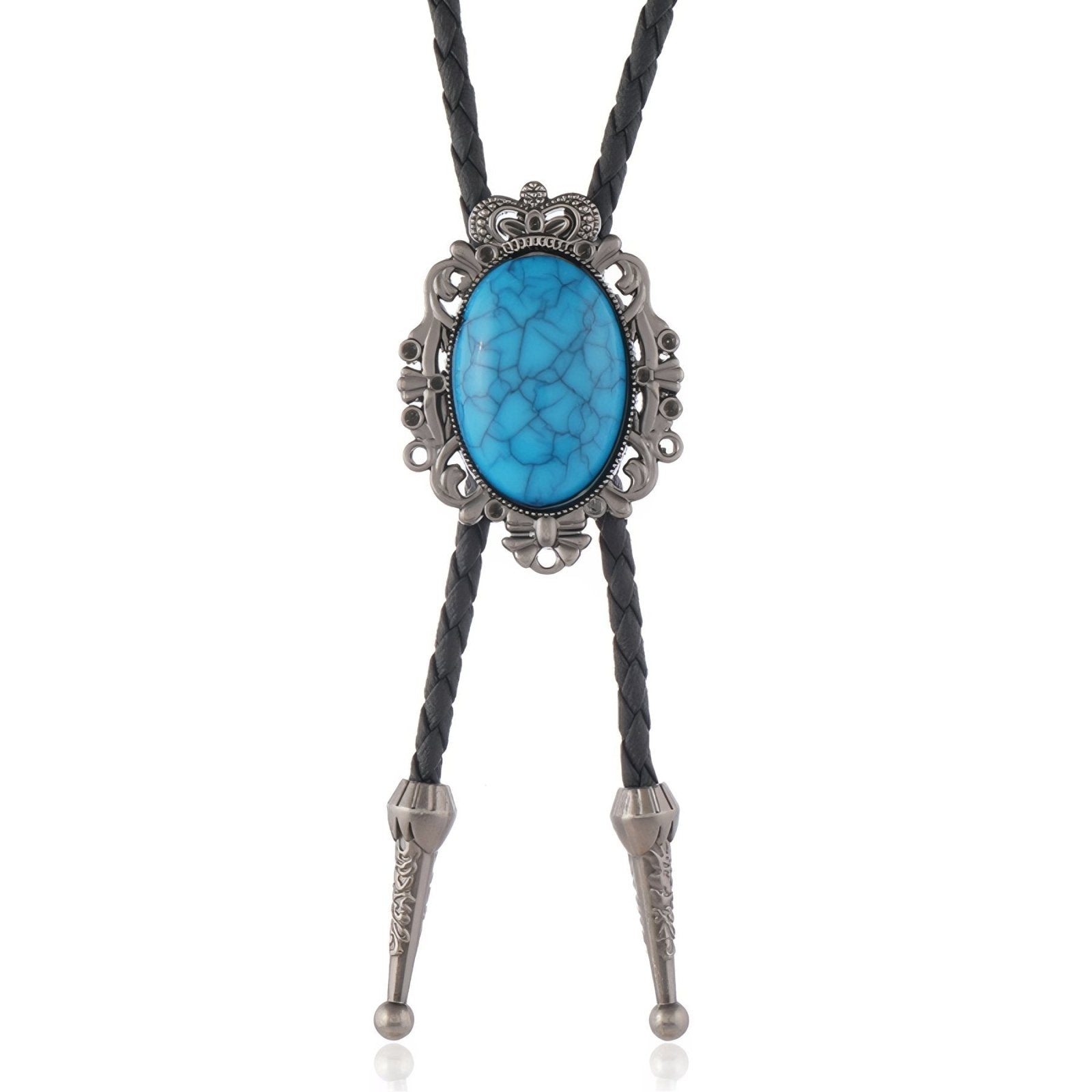Collier bolo tie unisexe, médaillon vintage baroque avec pierre turquoise, style western bohème