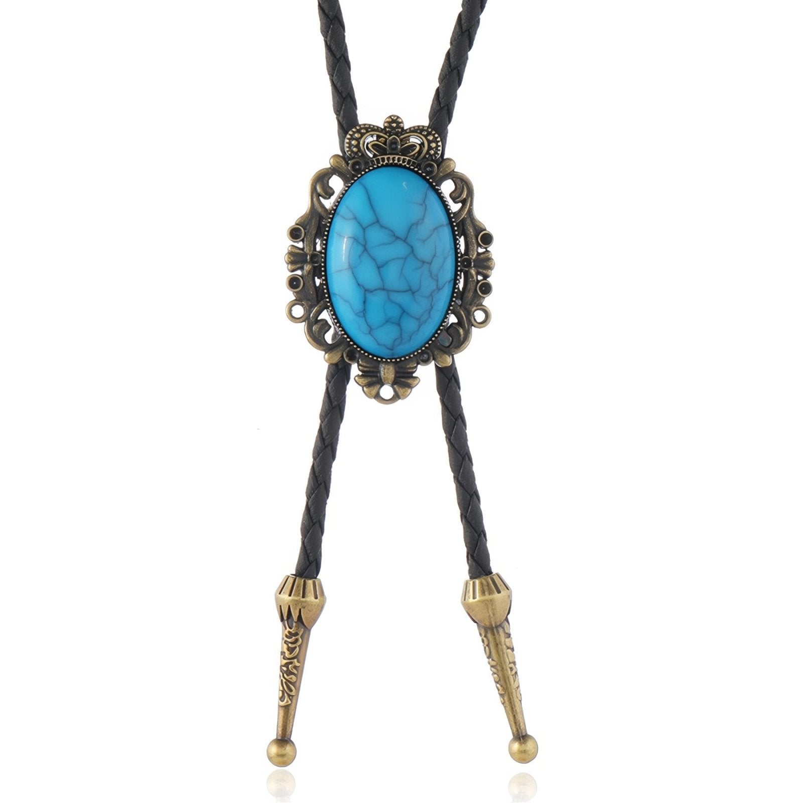 Collier bolo tie unisexe, médaillon vintage baroque avec pierre turquoise, style western bohème