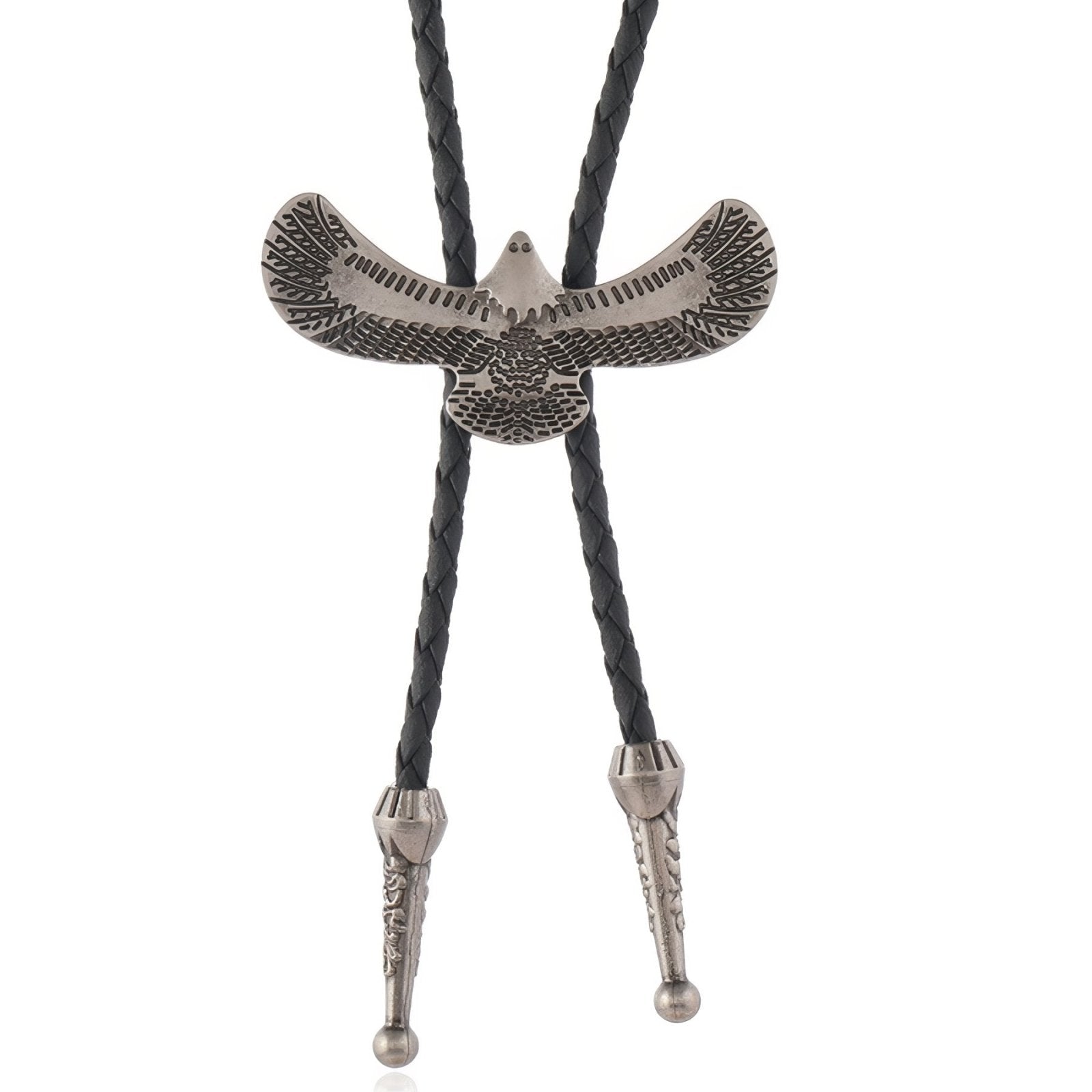 Collier bolo tie unisexe, ornement totem aigle en vol, cordon en cuir noir, style amérindien vintage