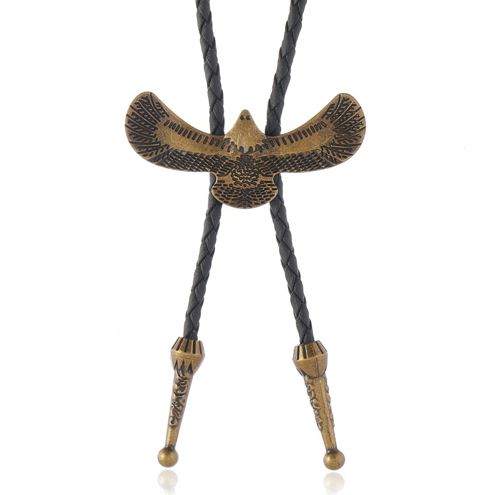 Collier bolo tie unisexe, ornement totem aigle en vol, cordon en cuir noir, style amérindien vintage
