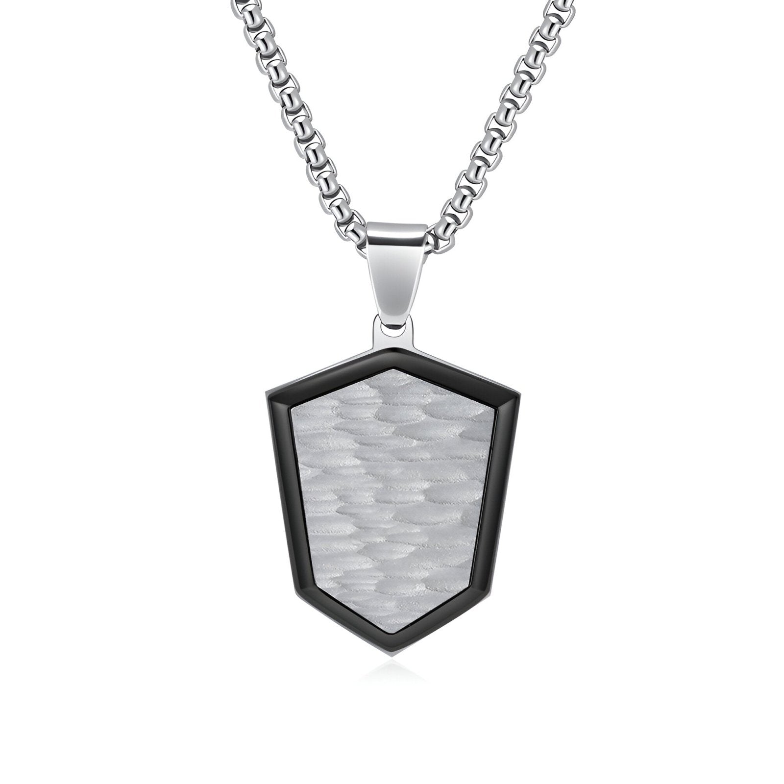 Collier bouclier minimaliste pour homme, acier inoxydable bicolore, maille vénitienne, modèle Soma