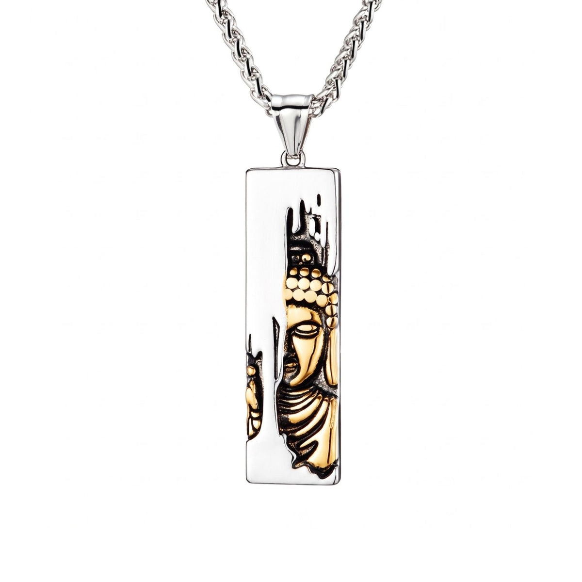 Collier Bouddha pour homme, en acier inoxydable, pendentif spirituel au visage sculpté